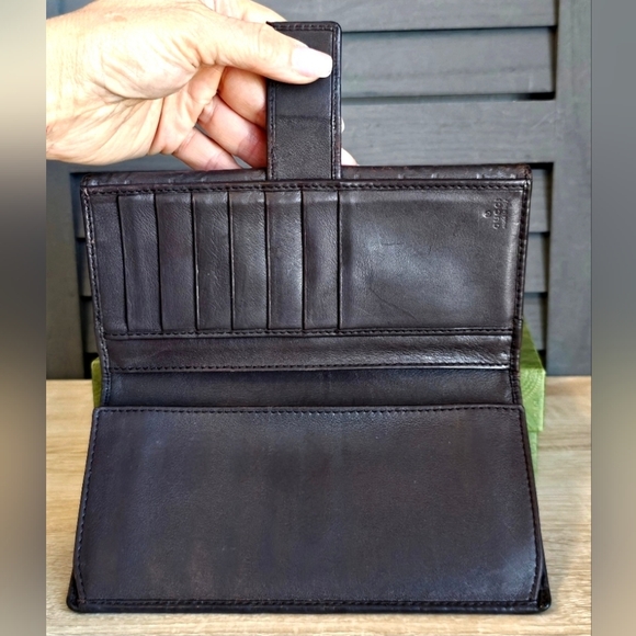 Authentic GUCCI GG Shima Continental Brown Leather Long Wallet - Picture 9 of 11